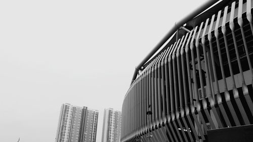 Low angle view of modern buildings against clear sky