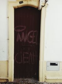 Close-up of text on door