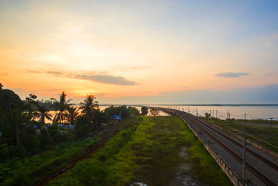 Scenic view of sunrise at bukit merah lake.malaysia