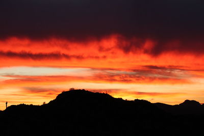 Silhouette of mountain range at sunset