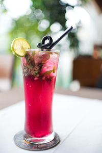 Close-up of drink on glass