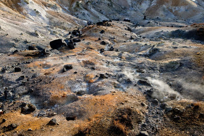 High angle view of rock formations on land