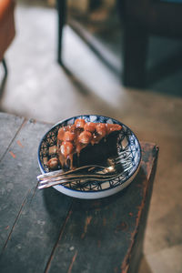 High angle view of food on table