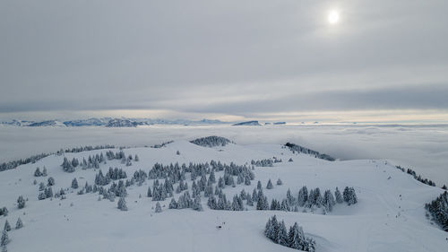 Scenic view of snow covered landscape against sky