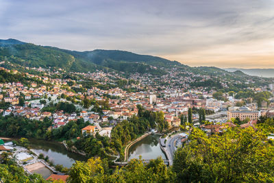 High angle view of townscape against sky