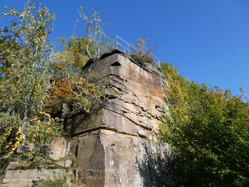 Low angle view of building against clear blue sky