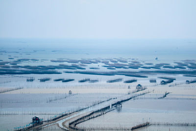 High angle view of snow covered landscape