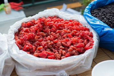 High angle view of raisins for sale at market stall