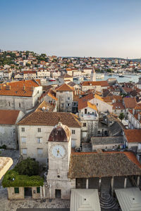 High angle view of buildings in city