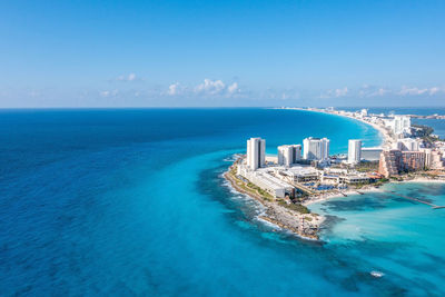 Aerial view of the luxury hotels in cancun