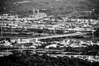 High angle view of buildings in city