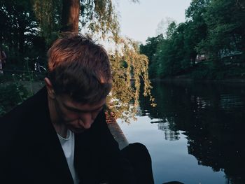 Reflection of woman in water