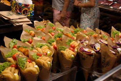 High angle view of vegetables for sale in market