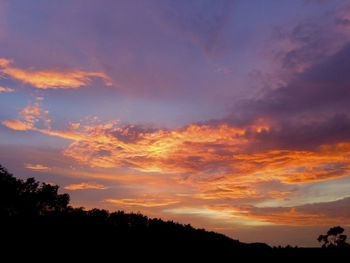 Low angle view of silhouette trees against dramatic sky