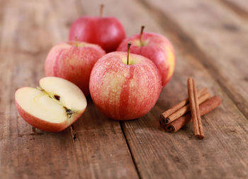 High angle view of apples on table