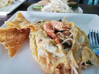 High angle view of meal served on table