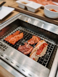 Close-up of food on barbecue grill