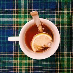 High angle view of coffee on table