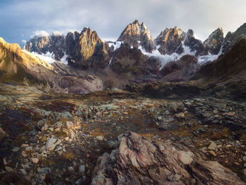 Scenic view of snowcapped mountains against sky