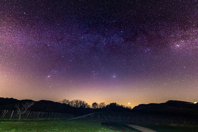 Scenic view of field against sky at night