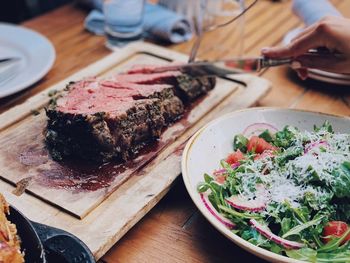 High angle view of food on table