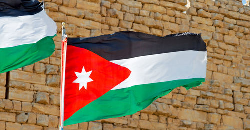 Close-up of flag against wall