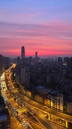 High angle view of street at night