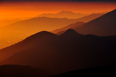 Scenic view of mountains at sunset