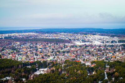 High angle view of townscape against sky