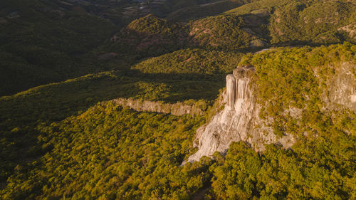 Aerial view of the petrified waterfalls in hierve el agua, oaxaca, mexico