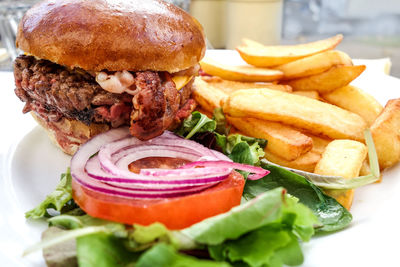 Cheese burger with french fries