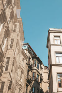 Low angle view of buildings against clear sky