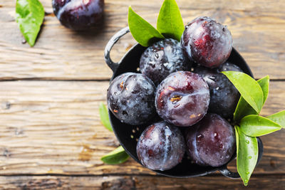 High angle view of grapes on table