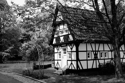 Built structure against trees