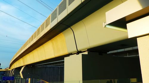 Low angle view of yellow building against sky