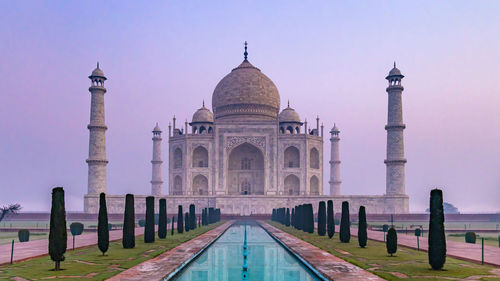 Taj mahal is an ivory white marble mausoleum on yamuna river, agra, uttar pradesh, india.