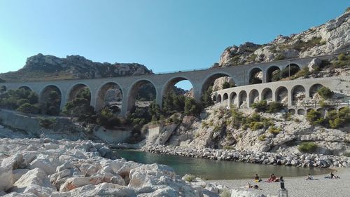 Arch bridge against clear sky