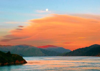 Scenic view of mountains at sunset