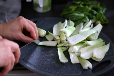 Close-up of person preparing food on cutting board