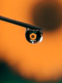 Close-up of clock against orange background