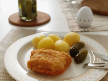 Close-up of food in plate on table