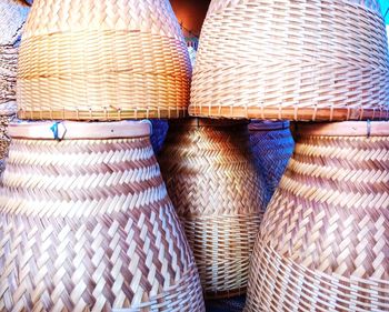 Full frame shot of wicker basket for sale