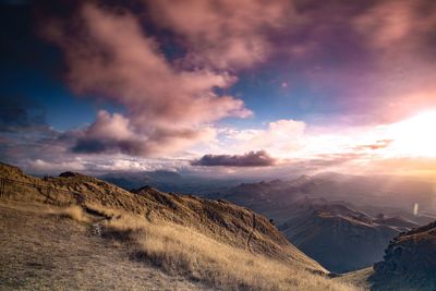 Panoramic view of landscape against sky during sunset