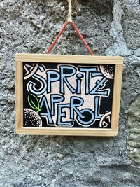 Close-up of text on wall