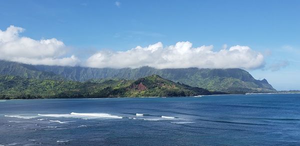 Scenic view of sea against cloudy sky