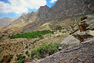 Scenic view of rocky mountains against sky