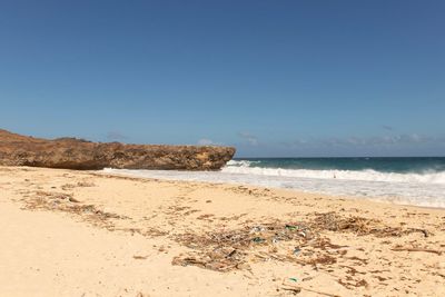 Scenic view of beach against clear sky