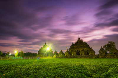 Panoramic view of temple against sky during sunset