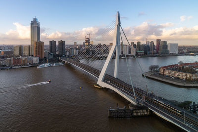 View of the skyline of rotterdam, the netherlands and the erasmus bridge