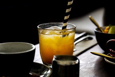 Close-up of juice served on table